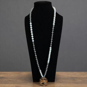 C 1946 Cato fashions beaded statement necklace with hammered gold pendant